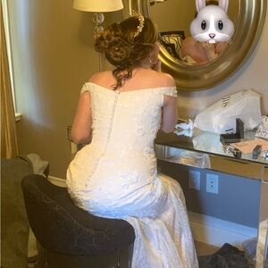 Melissa Sweet Off-Shoulder Cream Wedding Dress